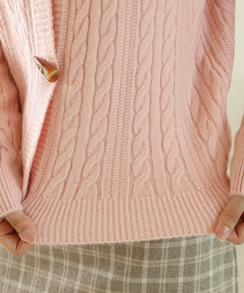 ラウンドネック トグルボタン ケーブル ニット カーディガン