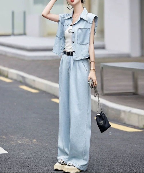 gossip!ロサンゼルス(ゴシップロサンゼルス)の「【セットアップ】デニムベスト+ワイドパンツ(セットアップ・レディース・ブルー/ダークブルー・S/M/XL/L)」の21枚目の写真