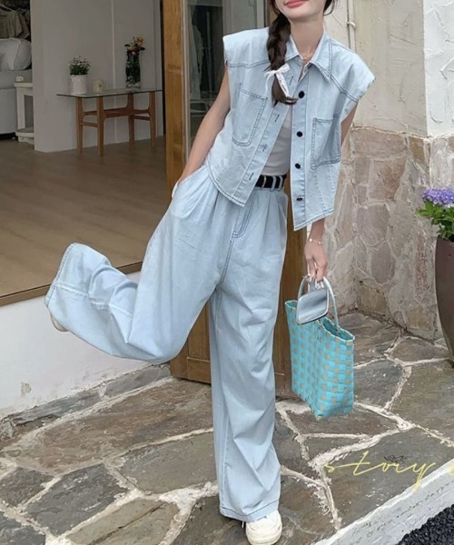 gossip!ロサンゼルス(ゴシップロサンゼルス)の「【セットアップ】デニムベスト+ワイドパンツ(セットアップ・レディース・ブルー/ダークブルー・S/M/XL/L)」の19枚目の写真