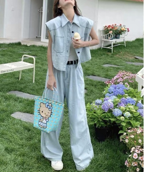 gossip!ロサンゼルス(ゴシップロサンゼルス)の「【セットアップ】デニムベスト+ワイドパンツ(セットアップ・レディース・ブルー/ダークブルー・S/M/XL/L)」の18枚目の写真