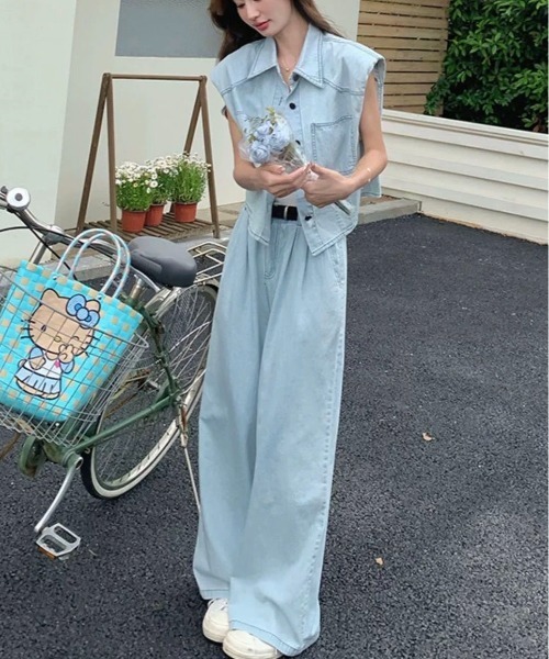 gossip!ロサンゼルス(ゴシップロサンゼルス)の「【セットアップ】デニムベスト+ワイドパンツ(セットアップ・レディース・ブルー/ダークブルー・S/M/XL/L)」の17枚目の写真