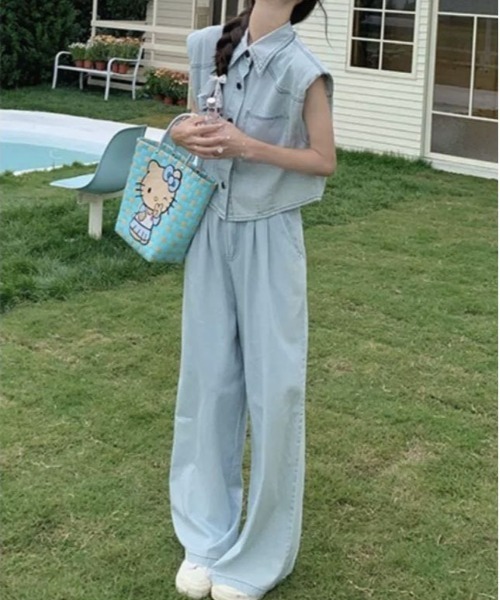 gossip!ロサンゼルス(ゴシップロサンゼルス)の「【セットアップ】デニムベスト+ワイドパンツ(セットアップ・レディース・ブルー/ダークブルー・S/M/XL/L)」の15枚目の写真