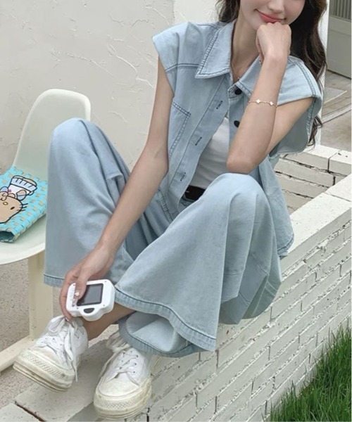 gossip!ロサンゼルス(ゴシップロサンゼルス)の「【セットアップ】デニムベスト+ワイドパンツ(セットアップ・レディース・ブルー/ダークブルー・S/M/XL/L)」の13枚目の写真