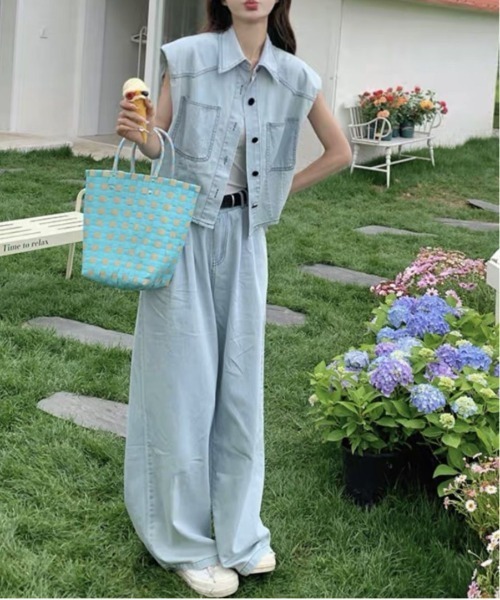 gossip!ロサンゼルス(ゴシップロサンゼルス)の「【セットアップ】デニムベスト+ワイドパンツ(セットアップ・レディース・ブルー/ダークブルー・S/M/XL/L)」の12枚目の写真