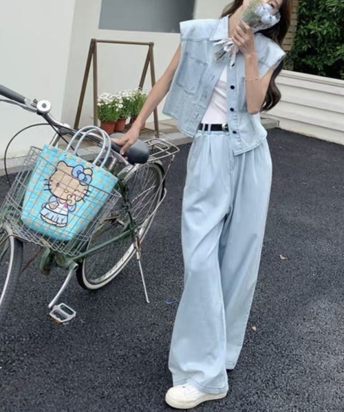 gossip!ロサンゼルス(ゴシップロサンゼルス)の「【セットアップ】デニムベスト+ワイドパンツ(セットアップ・レディース・ブルー/ダークブルー・S/M/XL/L)」の8枚目の写真