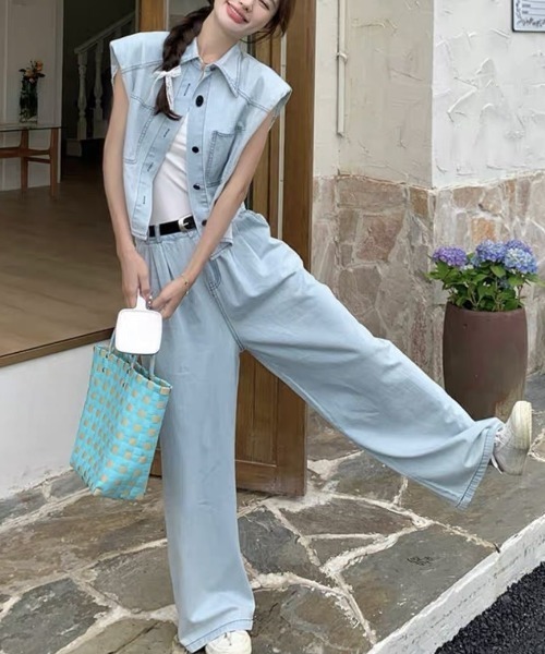 gossip!ロサンゼルス(ゴシップロサンゼルス)の「【セットアップ】デニムベスト+ワイドパンツ(セットアップ・レディース・ブルー/ダークブルー・S/M/XL/L)」の7枚目の写真