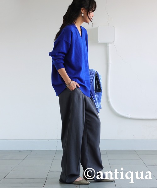 antiqua（アンティカ）の「Vネックニット（ニット/セーター・レディース・カーキ/レッド/ライム/ベージュ系その他/ホワイト/ブルー/杢グレー/ブラック・ONESIZE）」の10枚目の写真