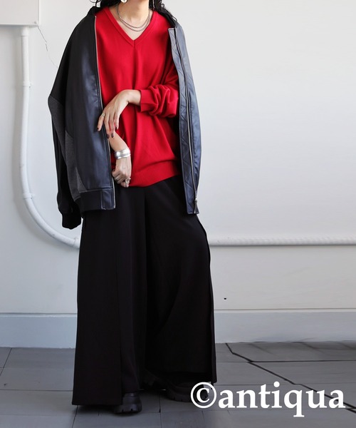 antiqua（アンティカ）の「Vネックニット（ニット/セーター・レディース・カーキ/レッド/ライム/ベージュ系その他/ホワイト/ブルー/杢グレー/ブラック・ONESIZE）」の13枚目の写真