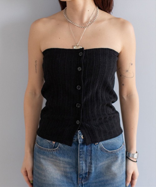 SUWDEE（スーディー）の「rib bustier tops（チューブトップ・レディース・ホワイト/ブラック・FREE）」の12枚目の写真