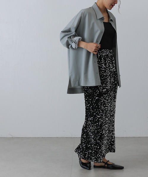 COLONY 2139（コロニートゥーワンスリーナイン）の「スパンコールベロアナロースカート（スカート・レディース・シルバー/ブラック・FREE）」の4枚目の写真