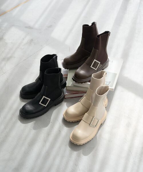 earth music&ecology（アースミュージックアンドエコロジー）の「ORiental TRaffic ビジューニットブーツ（ブーツ・レディース・ベージュ/ブラウン/ブラック・S/M/L/LL）」の7枚目の写真