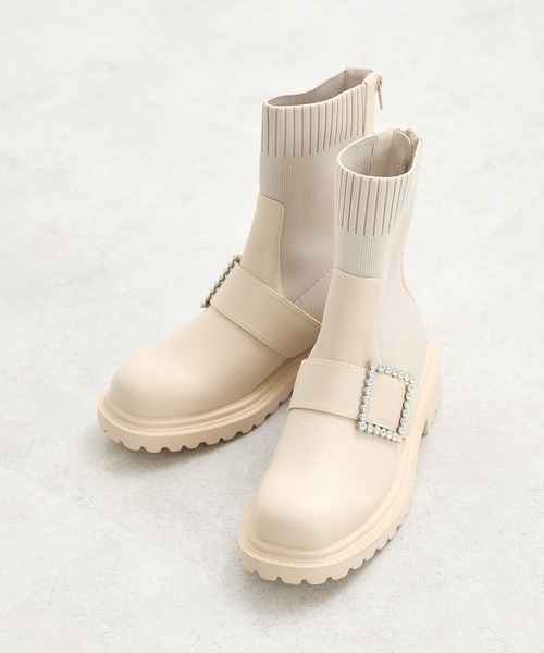 earth music&ecology（アースミュージックアンドエコロジー）の「ORiental TRaffic ビジューニットブーツ（ブーツ・レディース・ベージュ/ブラウン/ブラック・S/M/L/LL）」の5枚目の写真