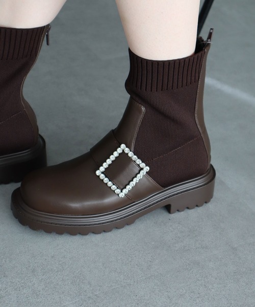 earth music&ecology（アースミュージックアンドエコロジー）の「ORiental TRaffic ビジューニットブーツ（ブーツ・レディース・ベージュ/ブラウン/ブラック・S/M/L/LL）」の4枚目の写真