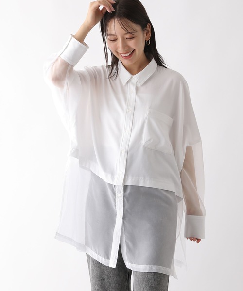 LEPSIM(レプシィム)の「切り替えポンチョシャツ 142661(シャツ/ブラウス・レディース・オフホワイト/チャコールグレー/ライトブルー・FREE)」の4枚目の写真