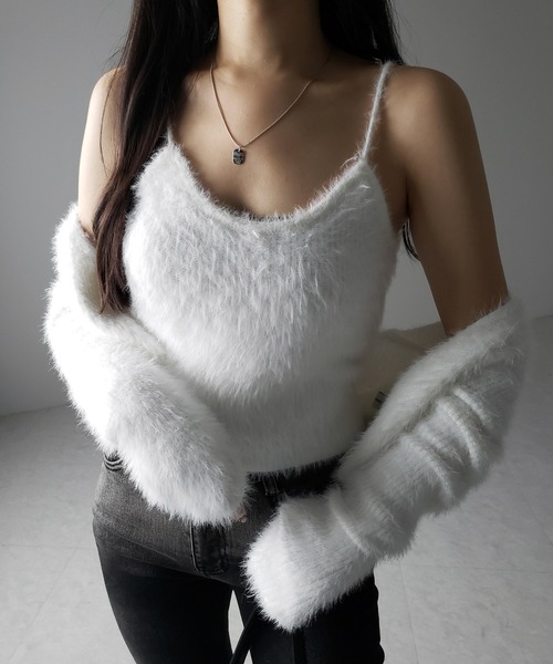 【 ２点セット 】トロミシャギーキャミソール ＋ ショートカーディガン SET ／ toromi shaggy camisole ＋ short cardigan SET（アンサンブル）｜me+em select（ミームセレクト）