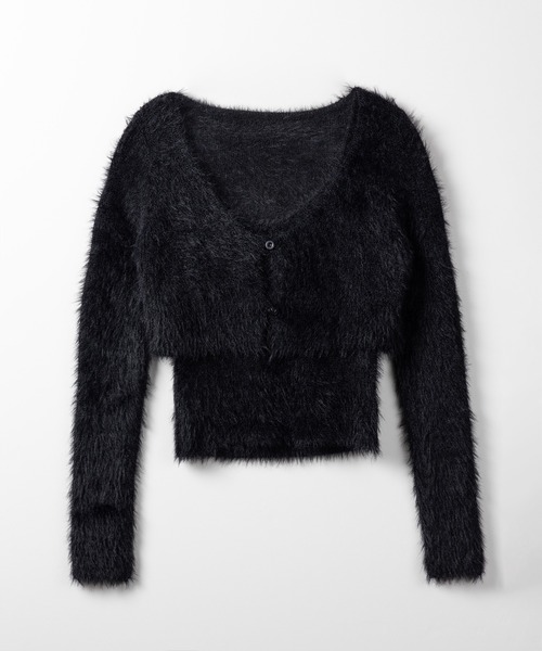 【 ２点セット 】トロミシャギーキャミソール ＋ ショートカーディガン SET ／ toromi shaggy camisole ＋ short cardigan SET（アンサンブル）｜me+em select（ミームセレクト）