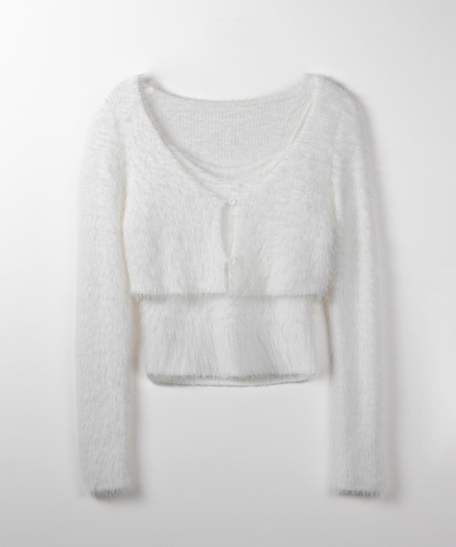 【 ２点セット 】トロミシャギーキャミソール ＋ ショートカーディガン SET ／ toromi shaggy camisole ＋ short cardigan SET（アンサンブル）｜me+em select（ミームセレクト）