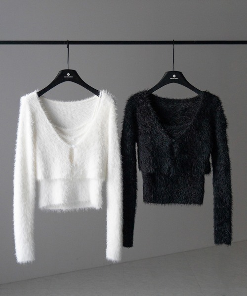 【 ２点セット 】トロミシャギーキャミソール ＋ ショートカーディガン SET ／ toromi shaggy camisole ＋ short cardigan SET（アンサンブル）｜me+em select（ミームセレクト）