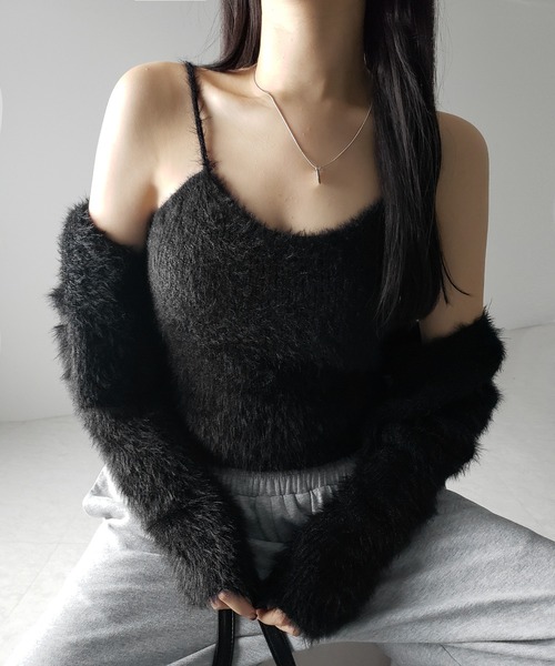 【 ２点セット 】トロミシャギーキャミソール ＋ ショートカーディガン SET ／ toromi shaggy camisole ＋ short cardigan SET（アンサンブル）｜me+em select（ミームセレクト）