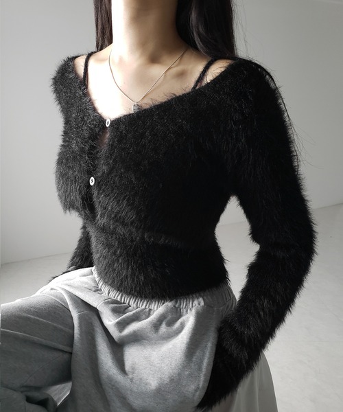 【 ２点セット 】トロミシャギーキャミソール ＋ ショートカーディガン SET ／ toromi shaggy camisole ＋ short cardigan SET（アンサンブル）｜me+em select（ミームセレクト）