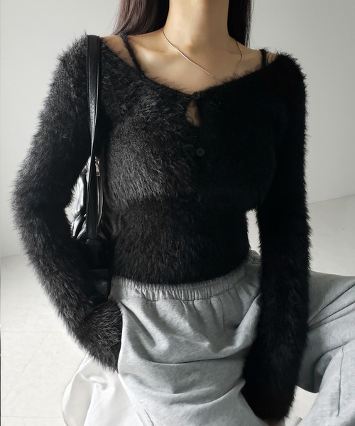 【 ２点セット 】トロミシャギーキャミソール ＋ ショートカーディガン SET ／ toromi shaggy camisole ＋ short cardigan SET（アンサンブル）｜me+em select（ミームセレクト）