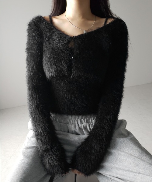 【 ２点セット 】トロミシャギーキャミソール ＋ ショートカーディガン SET ／ toromi shaggy camisole ＋ short cardigan SET（アンサンブル）｜me+em select（ミームセレクト）