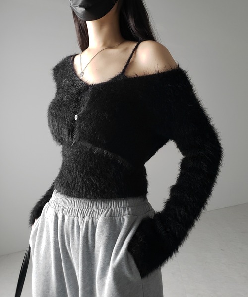 【 ２点セット 】トロミシャギーキャミソール ＋ ショートカーディガン SET ／ toromi shaggy camisole ＋ short cardigan SET（アンサンブル）｜me+em select（ミームセレクト）