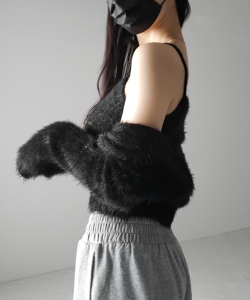 【 ２点セット 】トロミシャギーキャミソール ＋ ショートカーディガン SET ／ toromi shaggy camisole ＋ short cardigan SET（アンサンブル）｜me+em select（ミームセレクト）
