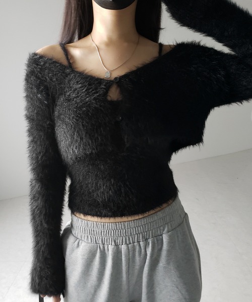 【 ２点セット 】トロミシャギーキャミソール ＋ ショートカーディガン SET ／ toromi shaggy camisole ＋ short cardigan SET（アンサンブル）｜me+em select（ミームセレクト）