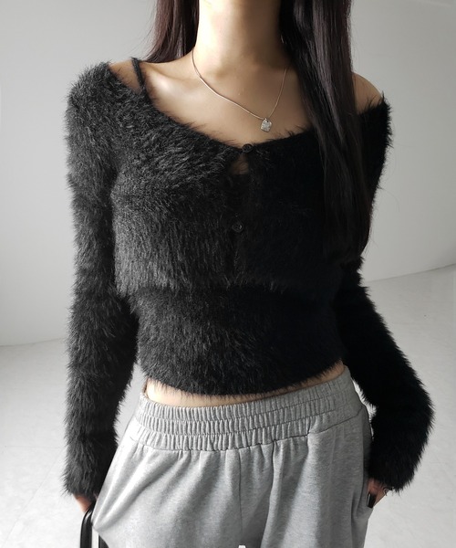 【 ２点セット 】トロミシャギーキャミソール ＋ ショートカーディガン SET ／ toromi shaggy camisole ＋ short cardigan SET（アンサンブル）｜me+em select（ミームセレクト）