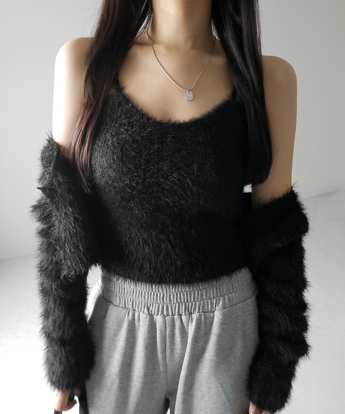 【 ２点セット 】トロミシャギーキャミソール ＋ ショートカーディガン SET ／ toromi shaggy camisole ＋ short cardigan SET（アンサンブル）｜me+em select（ミームセレクト）