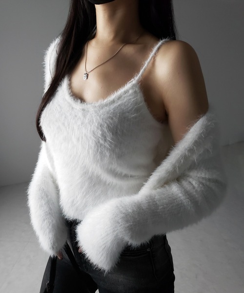 【 ２点セット 】トロミシャギーキャミソール ＋ ショートカーディガン SET ／ toromi shaggy camisole ＋ short cardigan SET（アンサンブル）｜me+em select（ミームセレクト）