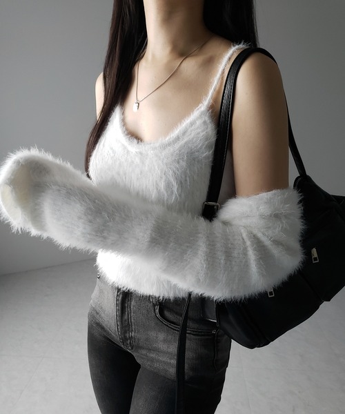 【 ２点セット 】トロミシャギーキャミソール ＋ ショートカーディガン SET ／ toromi shaggy camisole ＋ short cardigan SET（アンサンブル）｜me+em select（ミームセレクト）