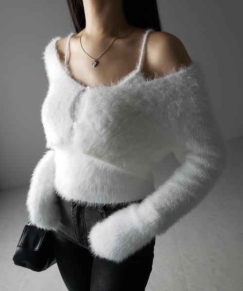 【 ２点セット 】トロミシャギーキャミソール ＋ ショートカーディガン SET ／ toromi shaggy camisole ＋ short cardigan SET（アンサンブル）｜me+em select（ミームセレクト）