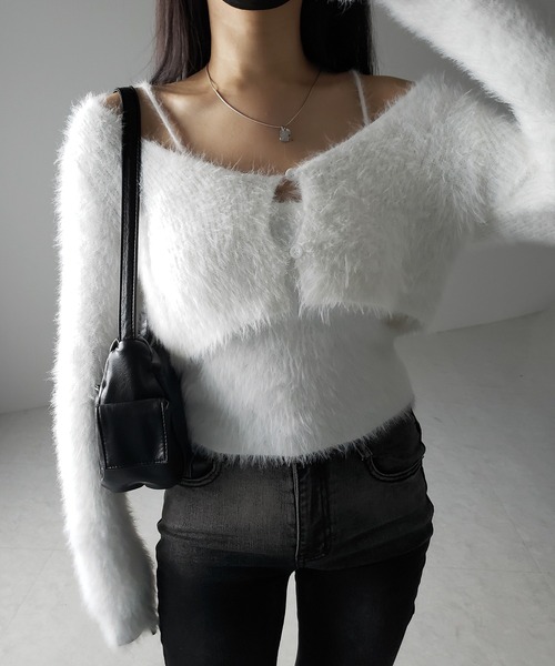 【 ２点セット 】トロミシャギーキャミソール ＋ ショートカーディガン SET ／ toromi shaggy camisole ＋ short cardigan SET（アンサンブル）｜me+em select（ミームセレクト）