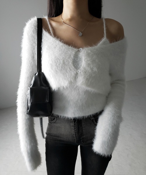 【 ２点セット 】トロミシャギーキャミソール ＋ ショートカーディガン SET ／ toromi shaggy camisole ＋ short cardigan SET（アンサンブル）｜me+em select（ミームセレクト）