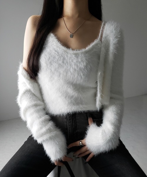 【 ２点セット 】トロミシャギーキャミソール ＋ ショートカーディガン SET ／ toromi shaggy camisole ＋ short cardigan SET（アンサンブル）｜me+em select（ミームセレクト）