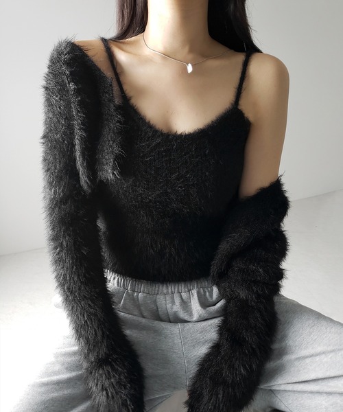 【 ２点セット 】トロミシャギーキャミソール ＋ ショートカーディガン SET ／ toromi shaggy camisole ＋ short cardigan SET（アンサンブル）｜me+em select（ミームセレクト）