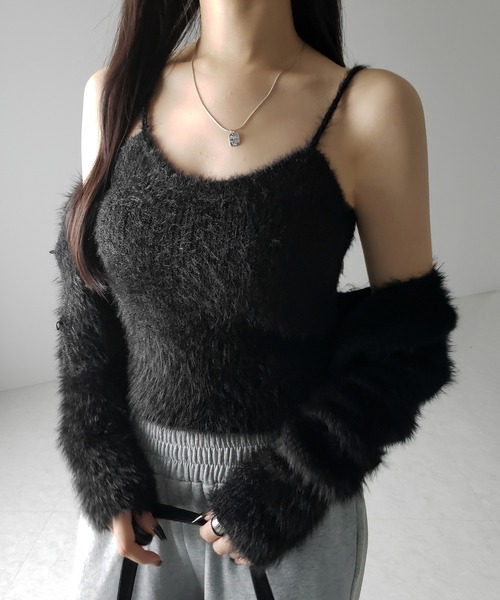 【 ２点セット 】トロミシャギーキャミソール ＋ ショートカーディガン SET ／ toromi shaggy camisole ＋ short cardigan SET（アンサンブル）｜me+em select（ミームセレクト）