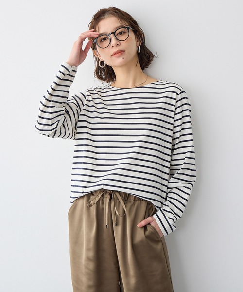 anyfee(エニフィー)の「【anyfee】ボーダートップス《大きいサイズ/プラスサイズ》(Tシャツ/カットソー・レディース・ダークブラウン/グリーン/ホワイト/ネイビー・LL/5L/3L/4L)」の2枚目の写真