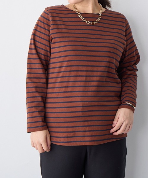 anyfee(エニフィー)の「【anyfee】ボーダートップス《大きいサイズ/プラスサイズ》(Tシャツ/カットソー・レディース・ダークブラウン/グリーン/ホワイト/ネイビー・LL/5L/3L/4L)」の10枚目の写真