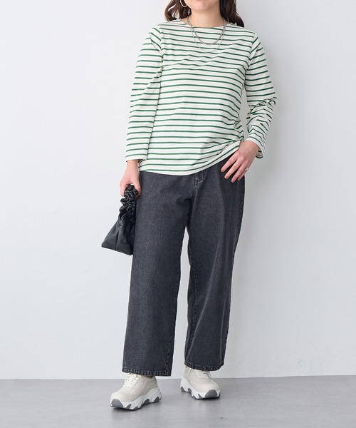 anyfee(エニフィー)の「【anyfee】ボーダートップス《大きいサイズ/プラスサイズ》(Tシャツ/カットソー・レディース・ダークブラウン/グリーン/ホワイト/ネイビー・LL/5L/3L/4L)」の9枚目の写真
