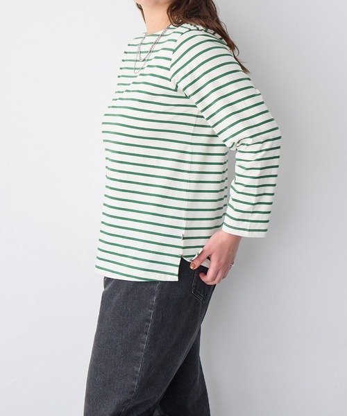 anyfee(エニフィー)の「【anyfee】ボーダートップス《大きいサイズ/プラスサイズ》(Tシャツ/カットソー・レディース・ダークブラウン/グリーン/ホワイト/ネイビー・LL/5L/3L/4L)」の7枚目の写真