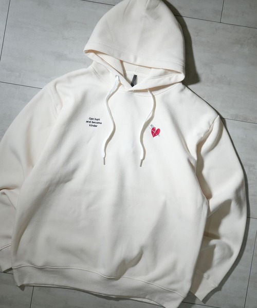 Ritzy(リッツィー)の「message embroidery sweat hoodie/メッセージ刺繍 スウェット フーディ パーカー レディース メンズ(パーカー・メンズ・チャコールグレー/ホワイト/ブラック・L/M/XL)」の1枚目の写真