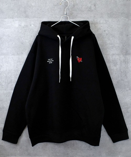 Ritzy(リッツィー)の「message embroidery sweat hoodie/メッセージ刺繍 スウェット フーディ パーカー レディース メンズ(パーカー・メンズ・チャコールグレー/ホワイト/ブラック・L/M/XL)」の5枚目の写真