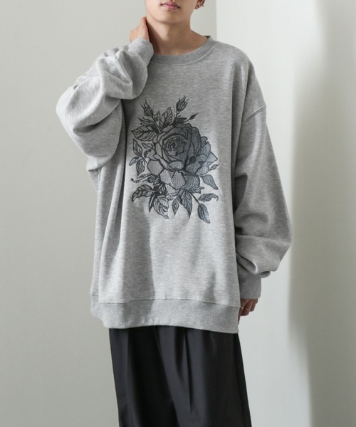 セール】【24AW】フロント 薔薇 刺繍スウェット / フロント 花