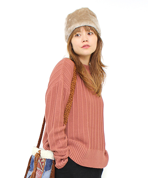 mystic（ミスティック）の「【mystic】変わり編みニットプルオーバー（ニット/セーター・レディース・ブラック/キャメル/オフホワイト/カーキ・ﾌﾘ-）」の4枚目の写真