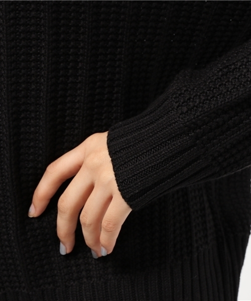 mystic（ミスティック）の「【mystic】変わり編みニットプルオーバー（ニット/セーター・レディース・ブラック/キャメル/オフホワイト/カーキ・ﾌﾘ-）」の9枚目の写真