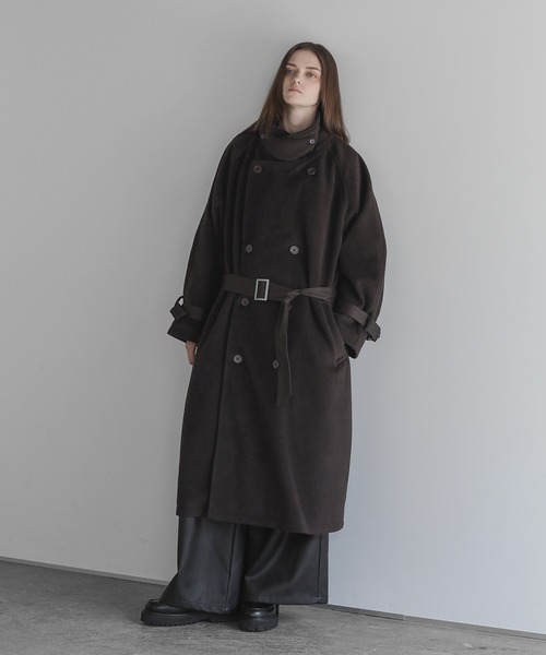 ウールミックスオーバーサイズ2wayハイネックメルトンロングコート