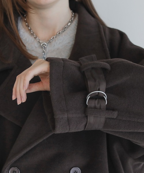 ウールミックスオーバーサイズ2wayハイネックメルトンロングコート